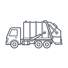 Fototapeta premium Line art illustration of a garbage truck on a white background.