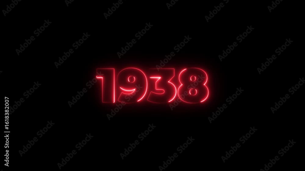 Poster 1938 neon line text. abstract 1938 neon text animation, glowing neon number text background 4k anima