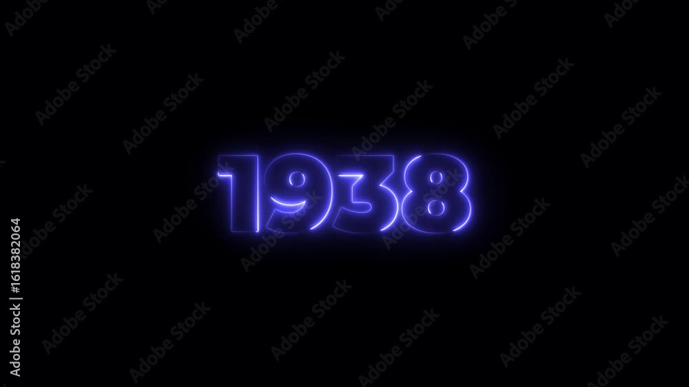 Poster 1938 neon line text. abstract 1938 neon text animation, glowing neon number text background 4k anima