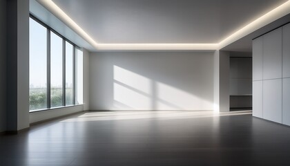 empty minimalist room with smooth surfaces and soft lighting creating a serene atmosphere for relaxation