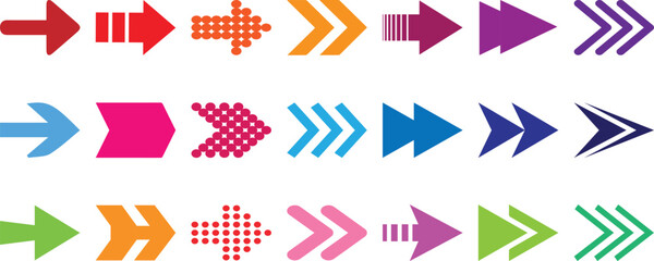 Arrow colorful  icons set. Arrow. Cursor. Colorful  Arrow collection. Colorful  Simple arrow big set. Vector illustration 