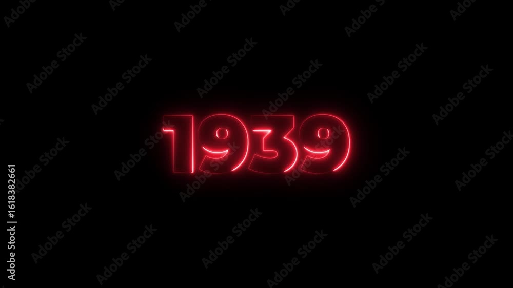 Poster 1939 neon line text. abstract 1939 neon text animation, glowing neon number text background 4k anima