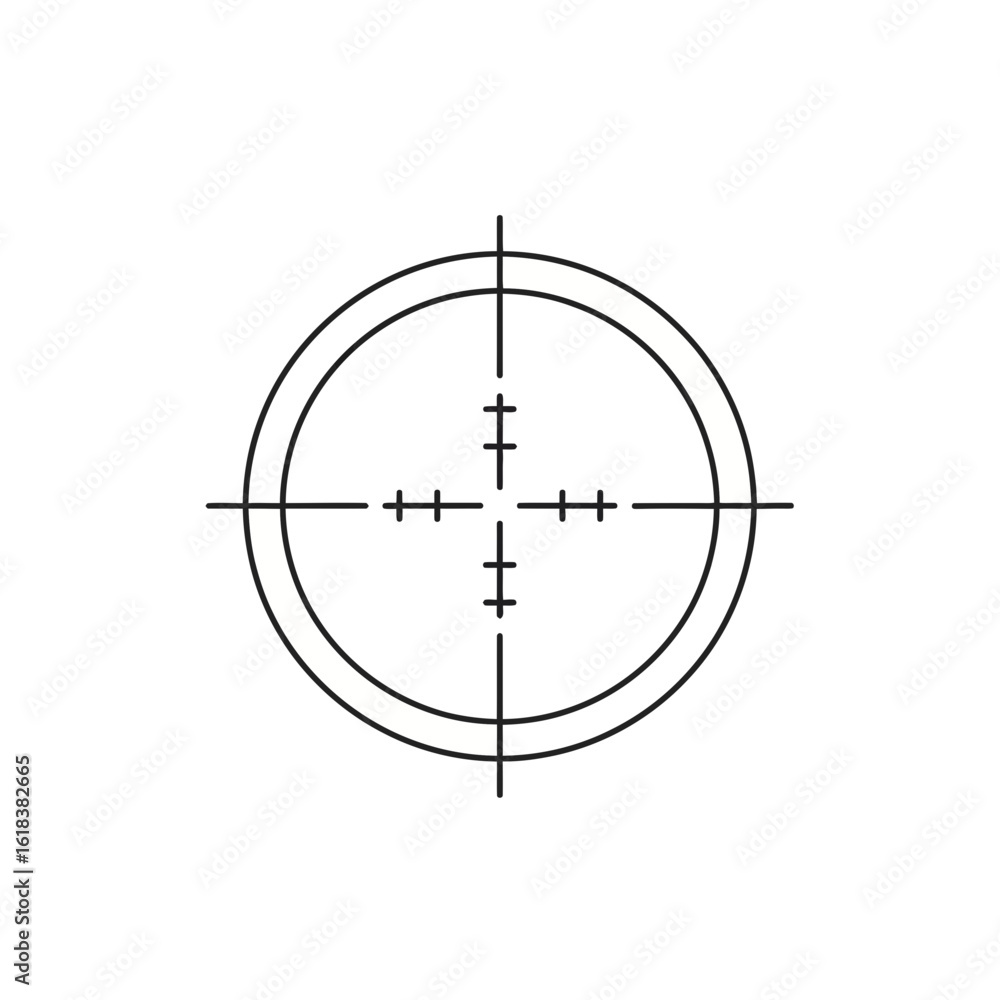 Poster circular target with crosshair lines in center on white background simple graphic.