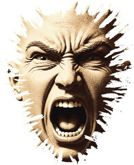 Explosive Angry Face Abstract in Sand Texture Style