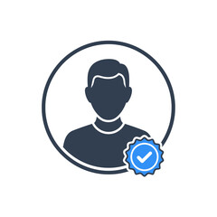 Silhouette of person inside circle with verification badge on the bottom right.