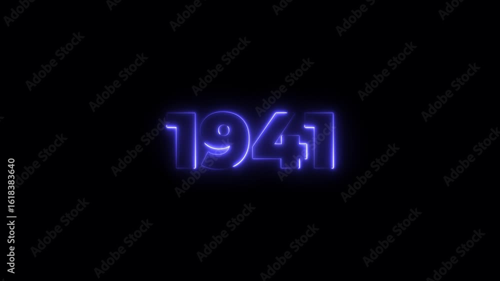 Poster 1941 neon line text. abstract 1941 neon text animation, glowing neon number text background 4k anima