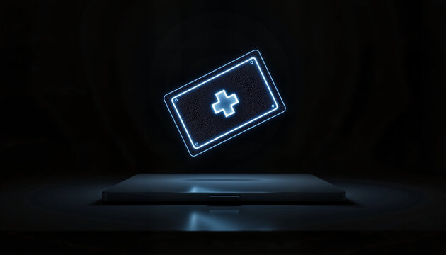 Floating thank you card with medical cross in dark background for International Doctors Day - Powered by Adobe