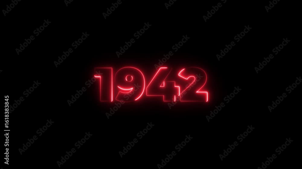 Poster 1942 neon line text. abstract 1942 neon text animation, glowing neon number text background 4k anima