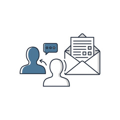 Two figures communicate with an email containing a form on black background.
