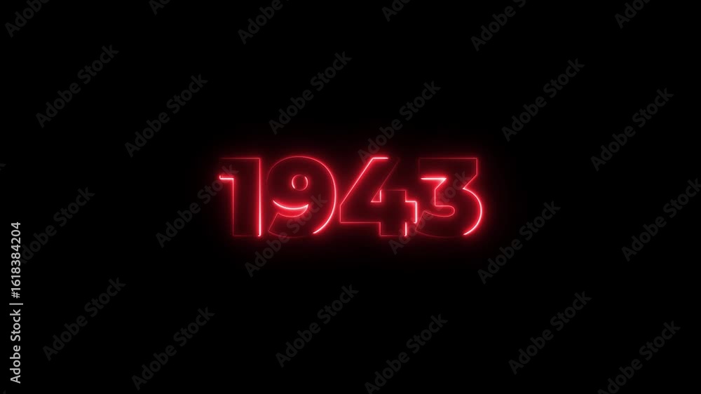 Poster 1943 neon line text. abstract 1943 neon text animation, glowing neon number text background 4k anima