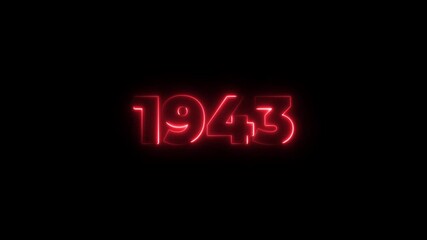 1943 neon line text. Abstract 1943 neon text animation, Glowing neon number text background 4k animation. Concept of counting years. Past year technology concept.
