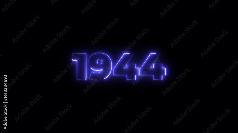 Poster 1944 neon line text. abstract 1944 neon text animation, glowing neon number text background 4k anima