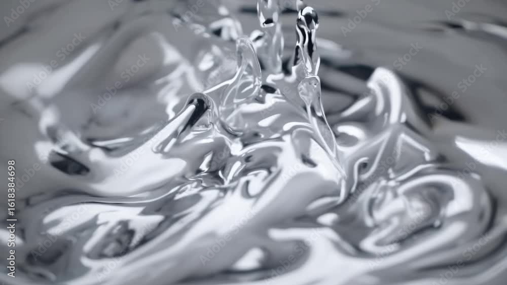 Poster shiny silver fluid moving in abstract waves and folds with metallic texture - elegant modern backgro