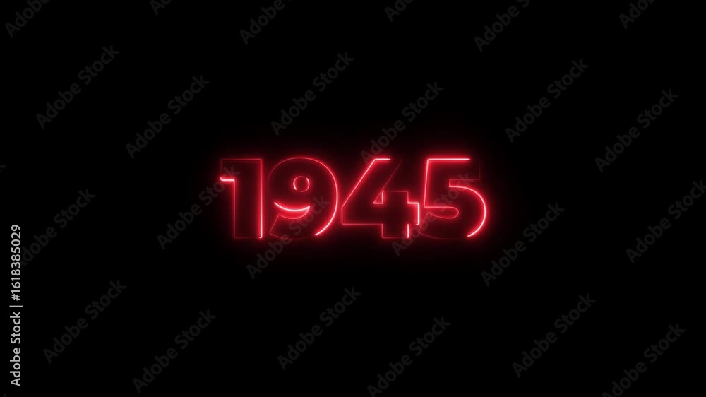 Poster 1945 neon line text. abstract 1945 neon text animation, glowing neon number text background 4k anima
