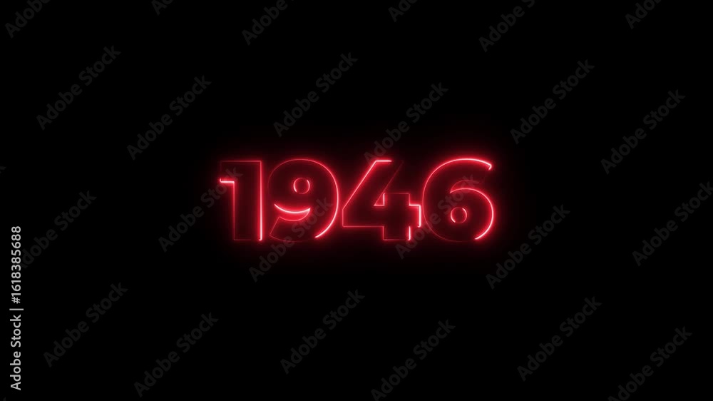 Poster 1946 neon line text. abstract 1946 neon text animation, glowing neon number text background 4k anima