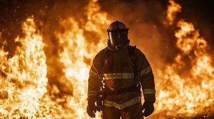 Brave Firefighter Facing a Raging Fire
