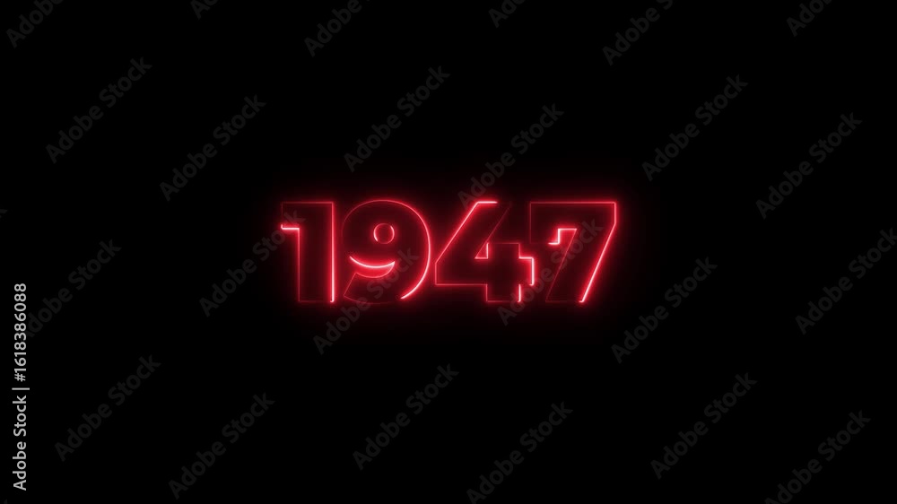 Poster 1947 neon line text. abstract 1947 neon text animation, glowing neon number text background 4k anima