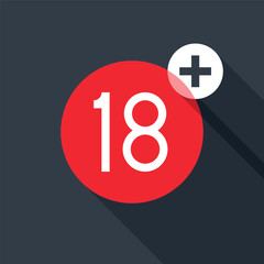 18+ Age Restriction Badge in Red Circle with Plus Symbol