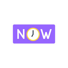 NOW Message Tag in Purple Box with Clock Icon