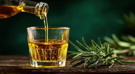 A scene of olive oil being poured into a glass, suitable for olive oil brands' advertisements, posters, webpages, and the health concept promotion of light meal restaurants, etc.