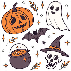 Halloween. Halloween Icon Set. Halloween set clipart vector. Halloween Flat Design Icon Set. Set of Halloween Pumpkins Silhouette. Halloween cartoon vector.
