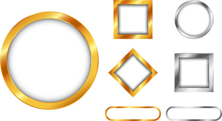 profile picture or profile avatar frames in gold and silver in circle and rectangle shapes frames with transparent background template