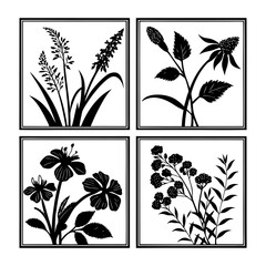 Collection of Botanical Silhouettes Featuring Various Plants and Floral Designs