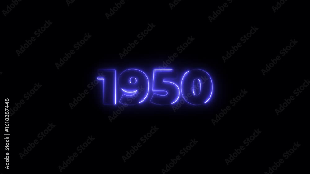 Poster 1950 neon line text. abstract 1950 neon text animation, glowing neon number text background 4k anima