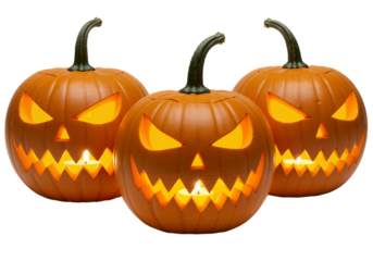 Three Glowing Jack-O'-Lanterns – Spooky Halloween Ambiance
