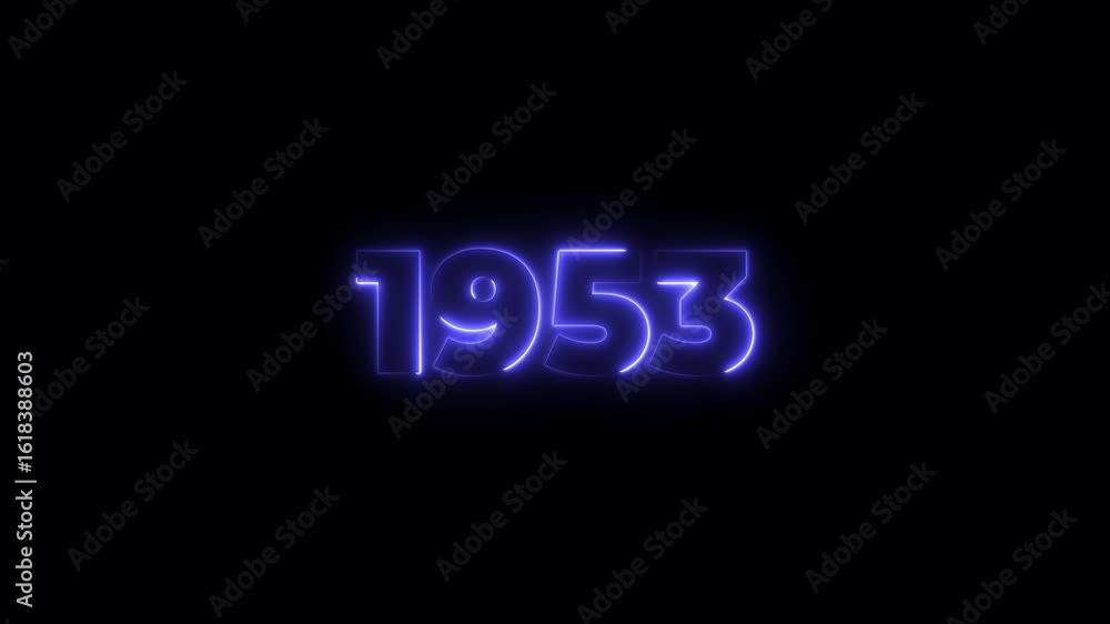 Poster 1953 neon line text. abstract 1953 neon text animation, glowing neon number text background 4k anima