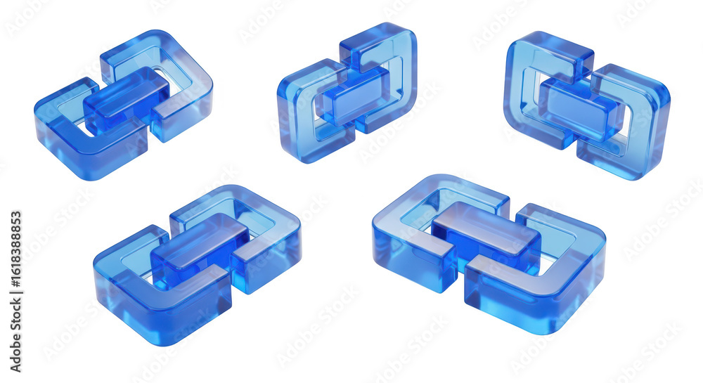 Poster translucent blue abstract shapes rotating on a white surface showcasing design and 3d rendering conc