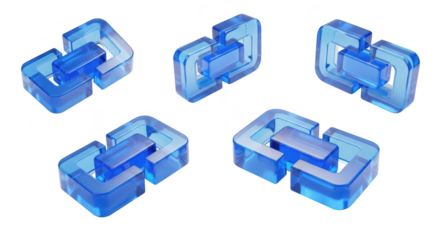 Translucent blue abstract shapes rotating on a white surface showcasing design and 3D rendering concepts for business