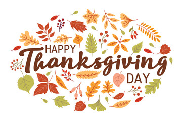 Thanksgiving greeting card with autumn leaves
