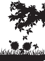 set of silhouettes of plants