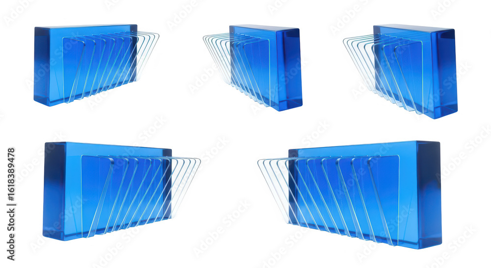 Aufkleber 3d rendering of blue glass blocks with attached wire showing various angles white background for pro