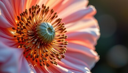 Close-Up of Pink Flower Petals with Radiant Stamen and Soft Background Light