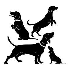 Collection of Silhouette Illustrations Featuring Playful Alpine Dachsbracke Dogs in Various Poses