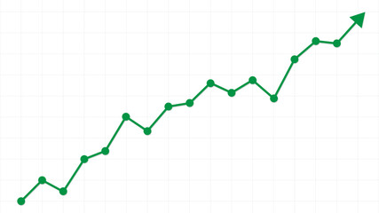 green up arrow with dots in chart analyzing in business profit, growth, sales, marketing and forex bull market template in transparent background