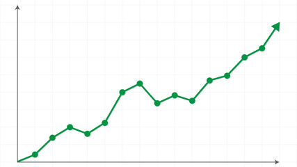 green up rising dot arrow line in black chart for business success, profit, financial growth, bull forex market or savings in transparent background template