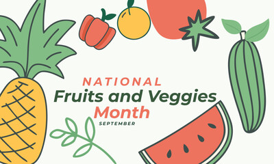 National Fruits and Veggies Month. Fruits Concept Design Background.