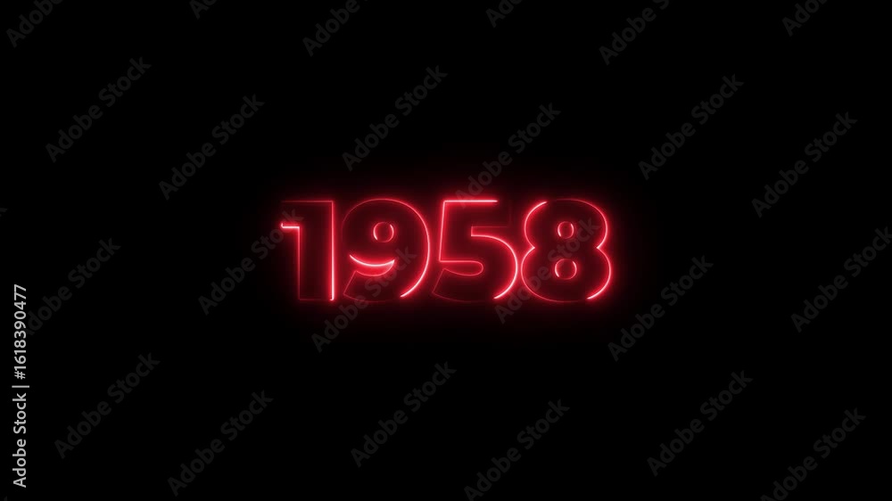 Poster 1958 neon line text. abstract 1958 neon text animation, glowing neon number text background 4k anima