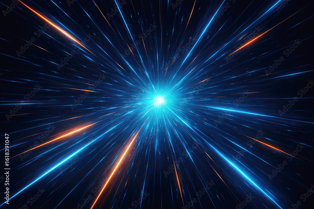 Poster unique abstract representation of light rays emanating from a central point, creating a stunning vis
