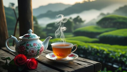 Tea Time in the Mountains with Scenic View and Fresh Air Serene Moment