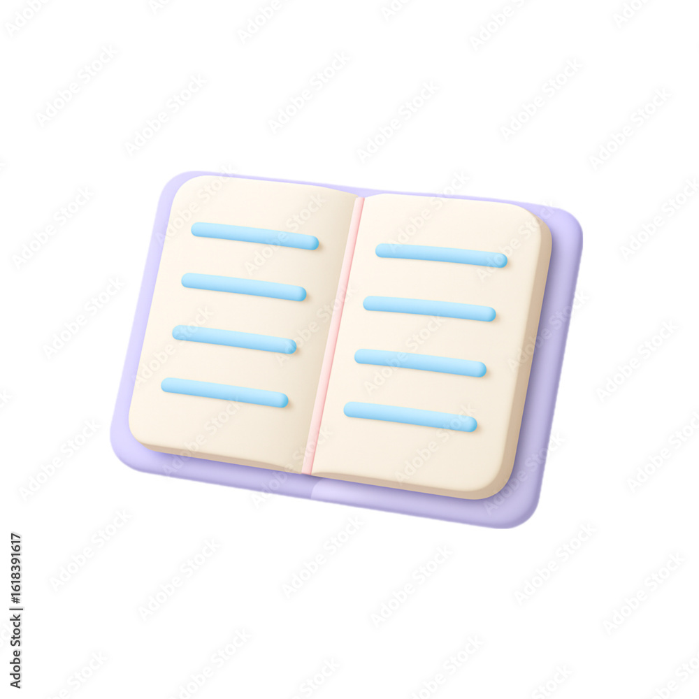 Poster 3d open notebook with blue lines isolated on transparent background