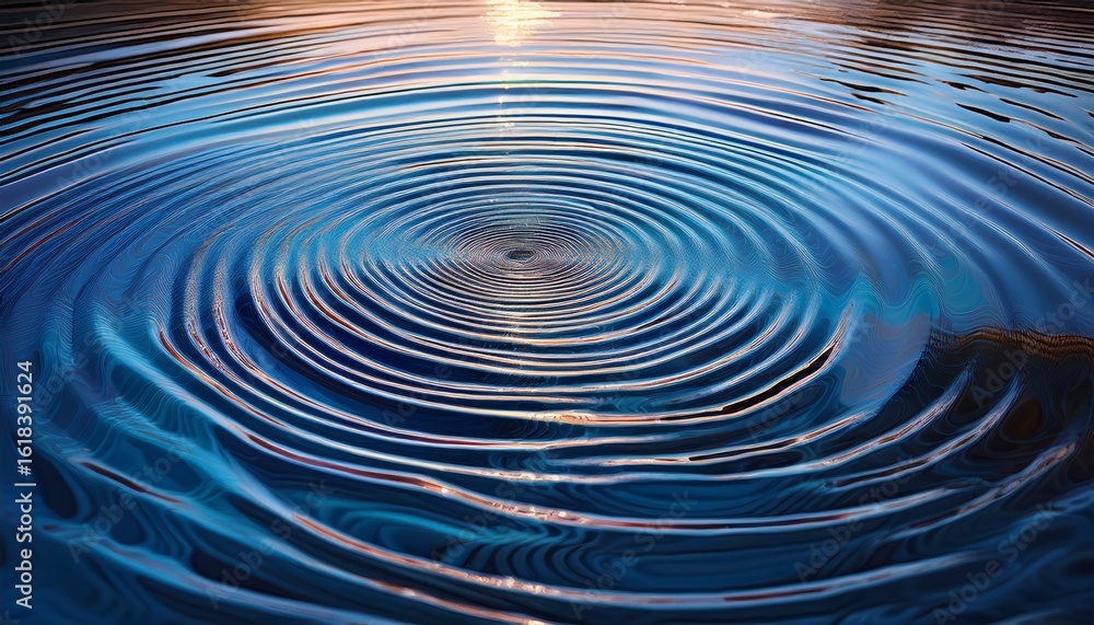 Poster concentric water ripples expanding outwards creating a mesmerizing pattern on a tranquil surface