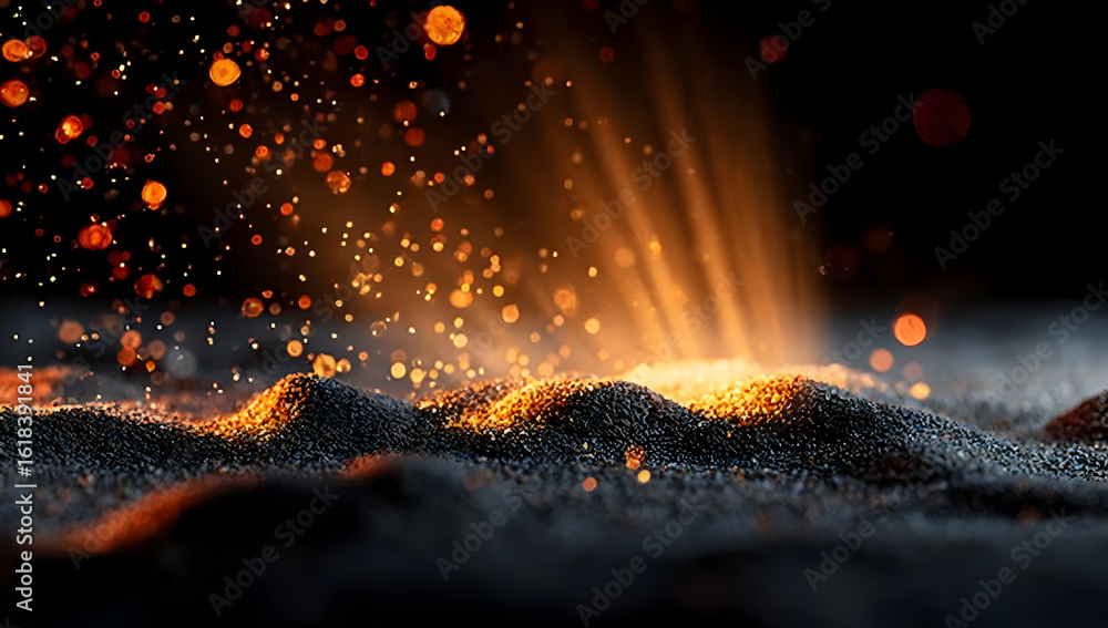Poster a stunning display of glowing particles and sparkling dust particles catching light in a mesmerizing