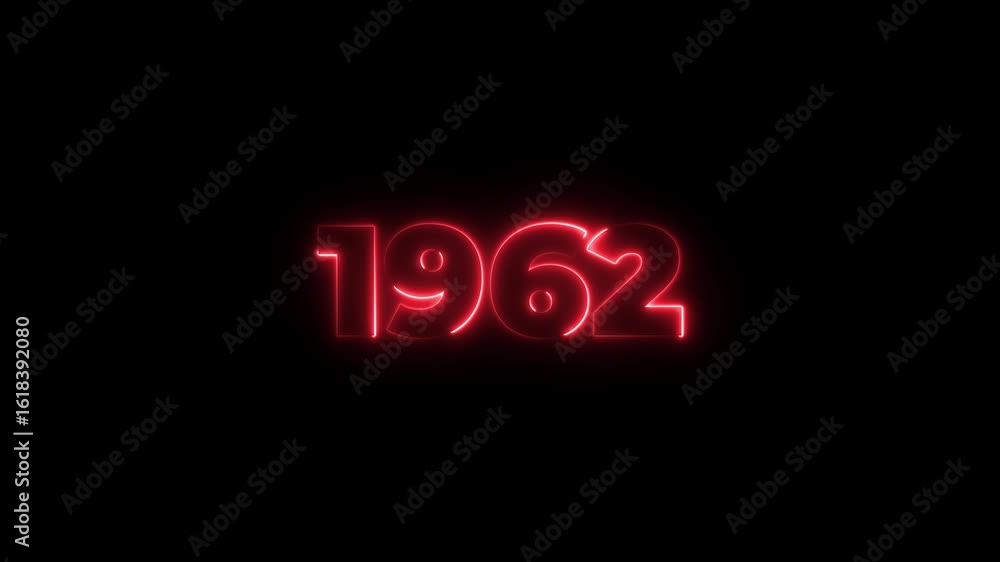 Poster 1962 neon line text. abstract 1962 neon text animation, glowing neon number text background 4k anima