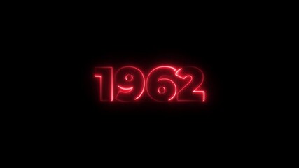1962 neon line text. Abstract 1962 neon text animation, Glowing neon number text background 4k animation. Concept of counting years. Past year technology concept.