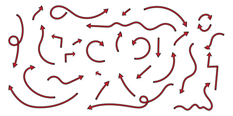 Collection of various red hand-drawn arrows