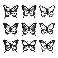 Stylized Butterfly Silhouettes Set – Decorative Wings, Abstract Forms, and Graceful Natural Outlines Vector Icons